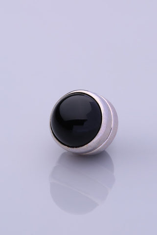 Silver Plated Scarf Magnet Round Stone- Black (1649631330348)