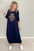 Long Sleeves 2 In 1 Dress / Navy with Gold Hamsa Print (5715955187866)