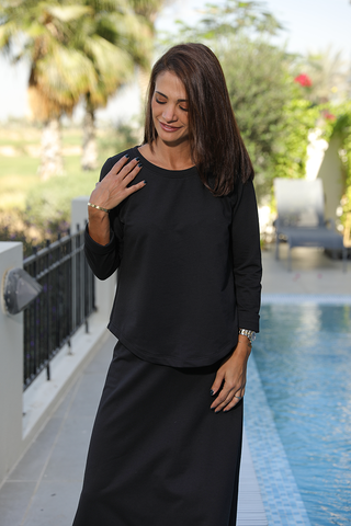 Viscose Round Hem Top With Folded Sleeves Cuffs (7516614459636)