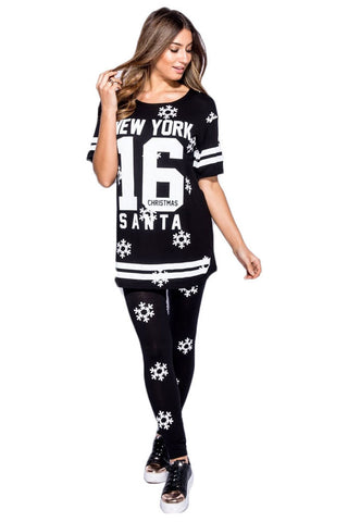 Snowflake Print New York Christmas Loungewear Co Ord Set - Gingerlining (8266392904)