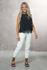 Sleeveless Crepe Layered Top With Lace Detailing (6951260389550) (7323189018798)