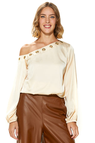 Silky Crepe Off Shoulder Top With Grommet Accents & Elasticated Waist (6963232309422) (7921525457140)