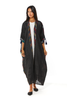 Falak Geometric Abaya With Embroidered Borders & Sleeve Tassels - Navy (8054751953140)