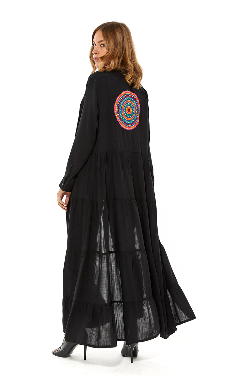 Sahila Soft Linen Kimono Dress With Back Embroidery & leather Beaded N Gingerlining Sahila Soft Linen Kimono Dress With Back Embroidery & leather Beaded N Gingerlining