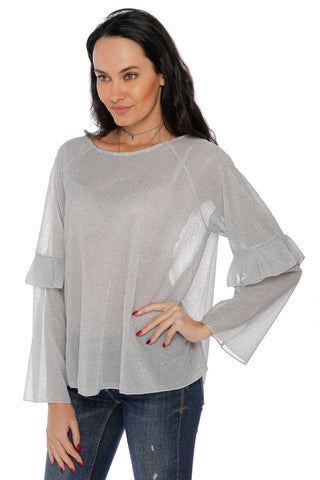 Shimmer Long Sleeve Top - Silver (467560398886)