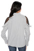 Cold Shoulder Lace Striped Shirt - Grey (467617972262)