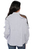 Cold Shoulder Lace Striped Shirt - Navy (467627769894)