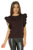 Ruffle Sleeve Sweater Top- Wine/Black - Gingerlining (8094379400)