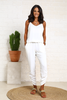 Crepe Jumpsuit With Elastic Waist & Ruched Hem Detail - White (6951008043182)