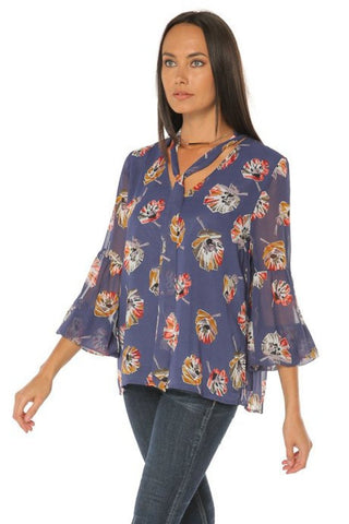 Puffed Long Sleeve Blouse - Floral Print - Gingerlining (9045130001)