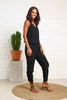Crepe Jumpsuit With Elastic Waist & Ruched Hem Detail - Black (6951139573934)