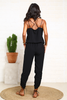 Crepe Jumpsuit With Elastic Waist & Ruched Hem Detail - Black (6951139573934)