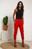 Cropped Length Crepe Joggers With Elastic Waist & Silver Toned Grommets - Red (6950561022126)