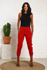 Cropped Length Crepe Joggers With Elastic Waist & Silver Toned Grommets - Red (6950561022126)