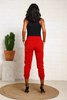 Cropped Length Crepe Joggers With Elastic Waist & Silver Toned Grommets - Red (6950561022126)