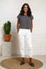 Cropped Length Denim Joggers With Elastic Waist - White (6825330671790)