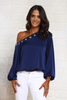 Silky Crepe Off Shoulder Top With Grommet Accents & Elasticated Waist (6963232309422)