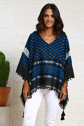 Open Sides Poncho Top With Sequin - Royal Blue/Silver (7044754604206)