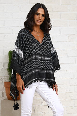 Open Sides Poncho Top With Sequin - Grey/Silver (6953023176878)