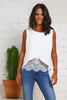 Sleeveless Crepe Layered Top With Lace Detailing - White (6951260389550)