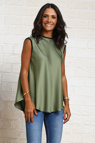 Silky Crepe Sleeveless Top With Back Keyhole & Tie Detailing (6962790105262)