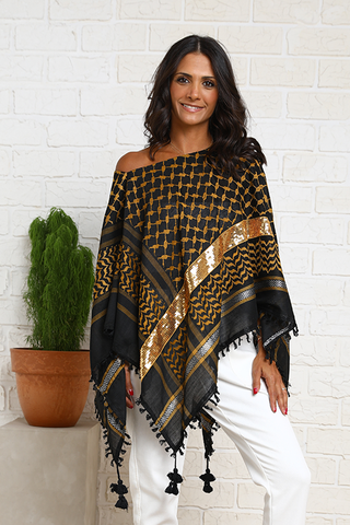 Open Sides Poncho Top With Sequin - Copper / Gold (6952992637102)