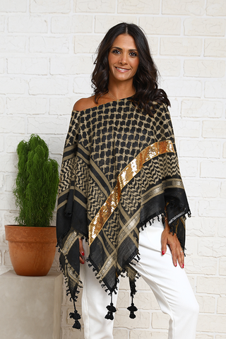 Two Ways Open Sides Poncho Top - Beige/ Gold (7044678385838)