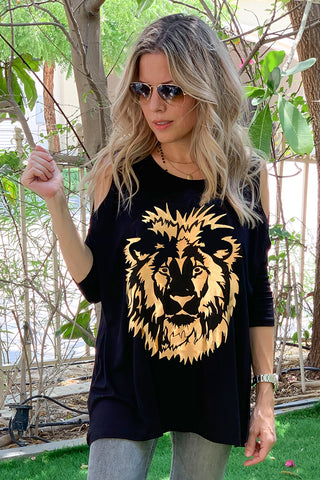 Peek A Boo Top With Lion Face Print - Black (1830238126124)