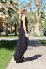 Sleeveless V-Neck Cotton Maxi Dress - Black (1677913915436)
