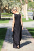 Sleeveless V-Neck Cotton Maxi Dress - Black (1677913915436)