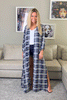 Checkered Kimono With Side Pockets - Navy (6659312681134)