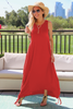 Copy of Sleeveless Round Neck Cotton Maxi Dress With Side Ropes - Red (6821613600942)