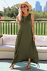 Sleeveless Round Neck Cotton Maxi Dress With Side Ropes - Olive (1677976895532)