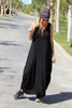 Sleeveless Round Neck Cotton Maxi Dress - Black (1677992263724)