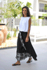 Crepe Layered Skirt With Tie Belt - Black / White Check (6595138945198)