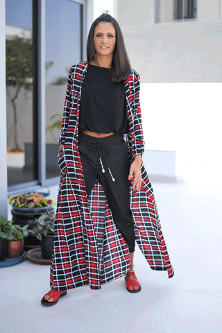 Checkered Kimono With Side Pockets - Red (6595232202926)