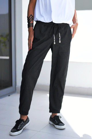 Denim Joggers With Elastic Waist & Shell Accents (6595828318382)