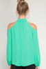Silk Cold Shoulder High Neck Top - Jade Green - Gingerlining (8849390481)