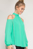 Silk Cold Shoulder High Neck Top - Jade Green - Gingerlining (8849390481)