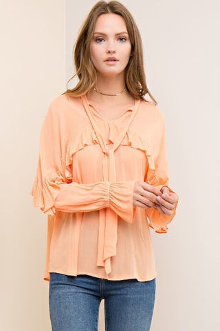Short Front Tie Ruffle Sleeve Top - Gingerlining (8776491601)