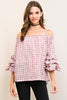 Check Print Open Shoulder Top - Berry - Gingerlining (9354956945)