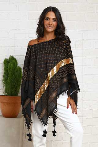 Two Ways Open Sides Poncho Top - Dark Brown/ Gold (7044742742190)