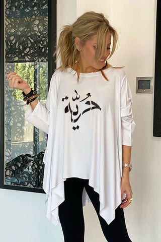 Freedom Long Sleeves Poncho Top - White / Black (5667800481946)