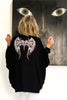Batwing Sleeve Cotton Cardigan With Angel Wings Print - Black/White (3890825887788)