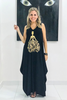 Princess Sleeveless V Neck Cotton Maxi Dress - Black / Gold (3930408943660)