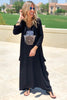 Long V-Neck Cotton Dress - Black (1786058047532)