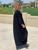 3/4 Sleeves V-Neck Cotton Maxi Dress - Black (1786058047532)