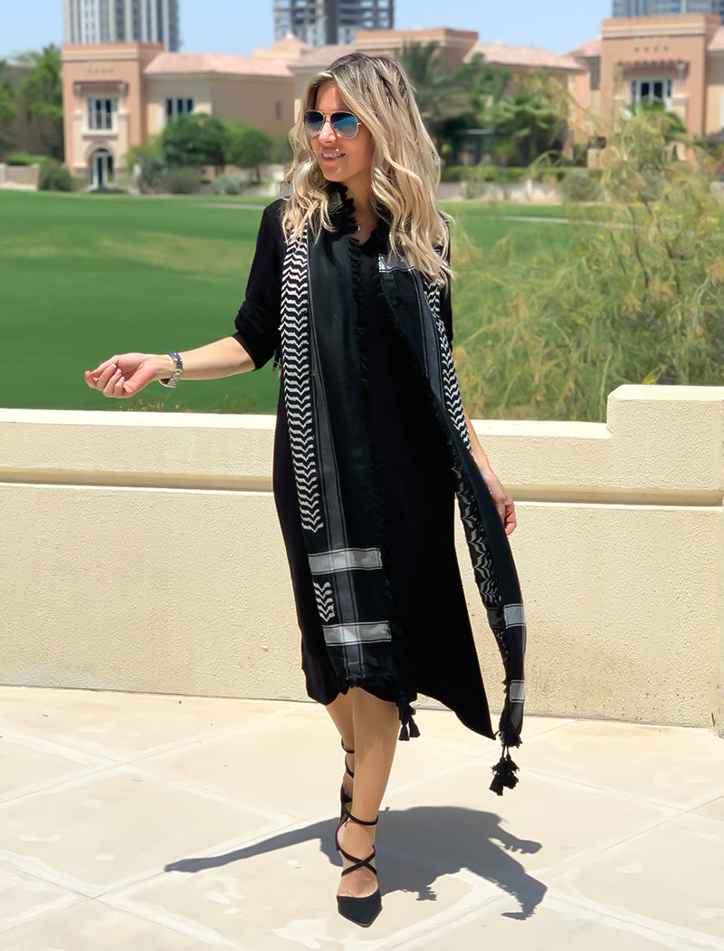 3/4 Sleeves V-Neck Cotton Midi Dress 3/4 Sleeves V-Neck Cotton Midi Dress