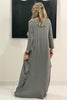 Hippie Soul 3/4 Sleeves V-Neck Cotton Maxi Dress - Grey/ Black (3930469236780)