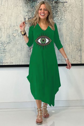 Long Sleeves Total Comfort Dress - Green/Evil Eye (5049480282245)
